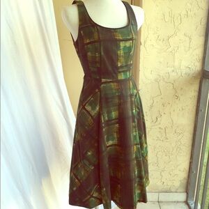 Anthropologie Green Plaid Sleeveless Midi Dress
